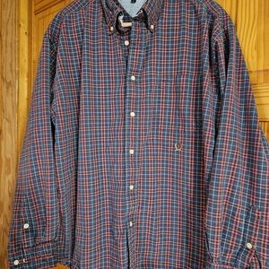Tommy Hilfiger Navy and Red Plaid Button-Down Shirt